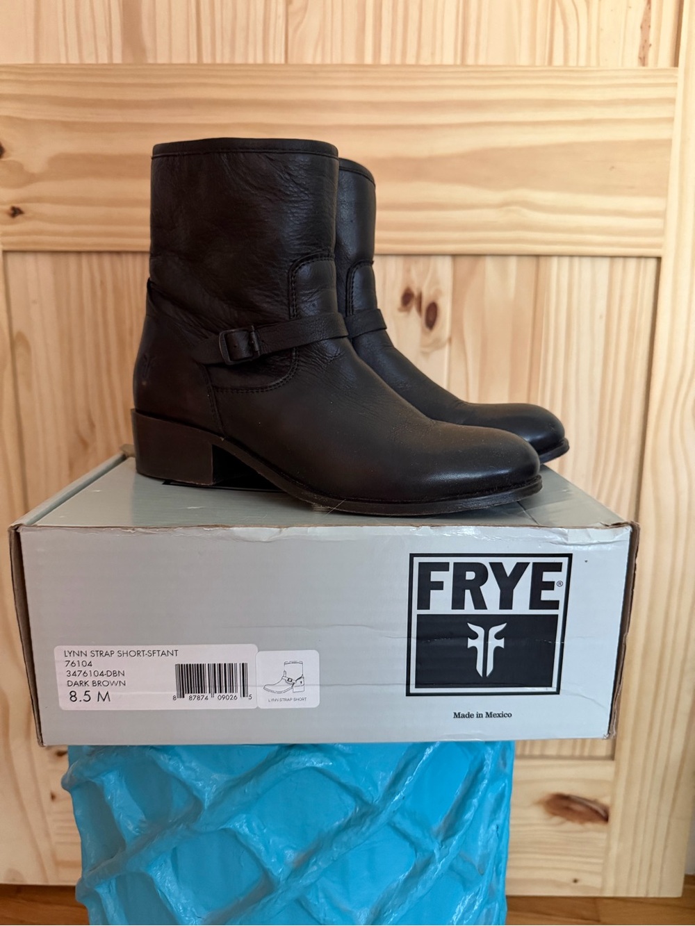 FRYE Dark Brown Lynn Strap Short Shaft Leather Boots